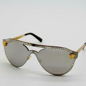 New in box Versace silver mirror with crystals sunglasses